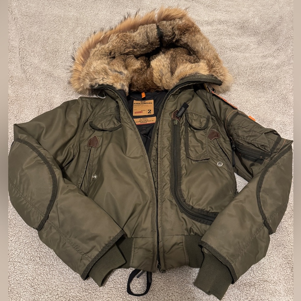 Parajumpers Gobi Olive Green Bomber Jacket with Fur Hood XS